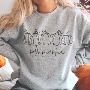 NEW Hello Pumpkin Fall Long Sleeve Crewneck Pullover Sweatshirt - Unisex Fit